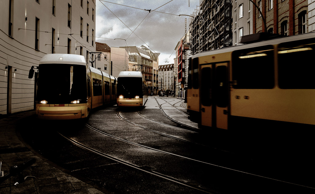 Several trains passing each other